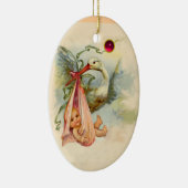 STORK BABY GIRL DUSCHMONOGRAM RED RUBY KERAMIKORNAMENT (Rechts)