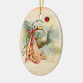 STORK BABY GIRL DUSCHMONOGRAM RED RUBY KERAMIKORNAMENT (Links)