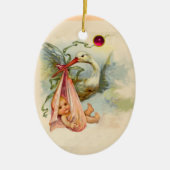 STORK BABY GIRL DUSCHMONOGRAM RED RUBY KERAMIKORNAMENT (Vorne)