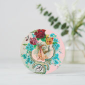 STORK BABY GIRL DUSCHPINK BLAUE FLORAL MONOGRAM EINLADUNG (Stehend Vorderseite)