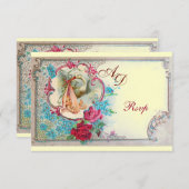 STORK BABY GIRL DUSCHPINK BLAUE FLORAL MONOGRAM EINLADUNG (Vorne/Hinten)