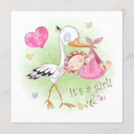 *~* Stork Baby Girl Herz Blume Kinderdusche Einladung