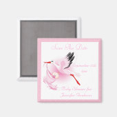 Stork & Baby Girl Pink Save the Date Babydusche Magnet (Vorderseite/Rückseite)