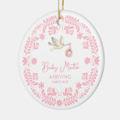 Stork Baby Girl Schwangerschaft Ankündigung Weihna Keramik Ornament (Links)