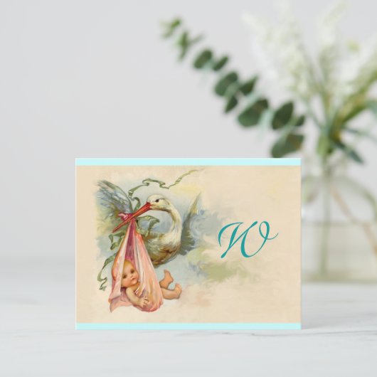 STORK BABY GIRL SHOWER 2 EINLADUNGSPOSTKARTE (Stehend Vorderseite)