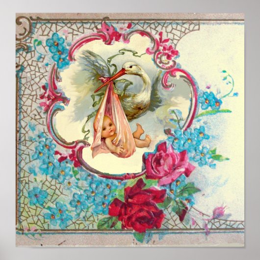 STORK BABY GIRL SHOWER Creme Poster (Vorne)