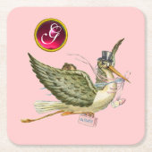 STORK BABY GIRL SHOWER GEM MONOGRAM RECHTECKIGER PAPPUNTERSETZER (Vorderseite)