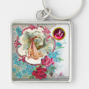 STORK BABY GIRL SHOWER GEM MONOGRAM SCHLÜSSELANHÄNGER