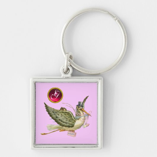STORK BABY GIRL SHOWER GEM MONOGRAM SCHLÜSSELANHÄNGER (Vorne)