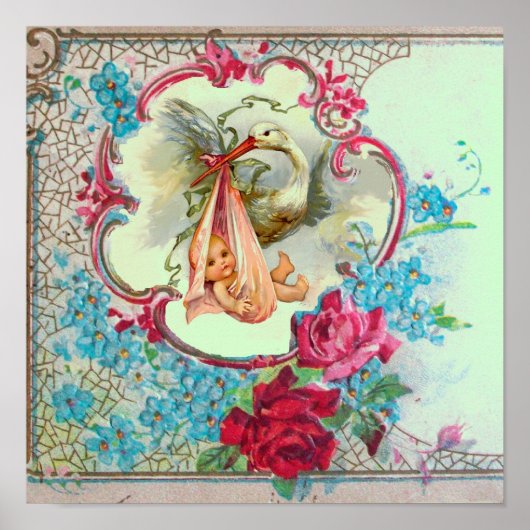 STORK BABY GIRL SHOWER Green Poster (Vorne)