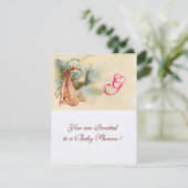 STORK BABY GIRL SHOWER MONOGRAM Champagne Metallis Einladung (Stehend Vorderseite)