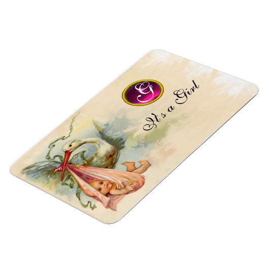 STORK BABY GIRL SHOWER MONOGRAM MAGNET (Linke Seite)
