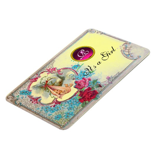 STORK BABY GIRL SHOWER MONOGRAM MAGNET (Linke Seite)