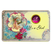 STORK BABY GIRL SHOWER MONOGRAM MAGNET (Horizontal)