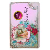 STORK BABY GIRL SHOWER MONOGRAM MAGNET (Vertikal)