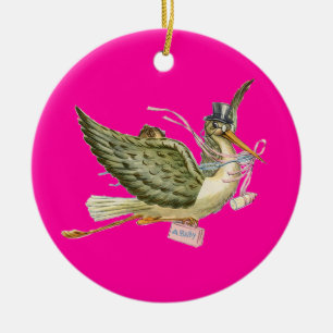 STORK BABY GIRL SHOWER MONOGRAM Pink Amethyst Keramikornament