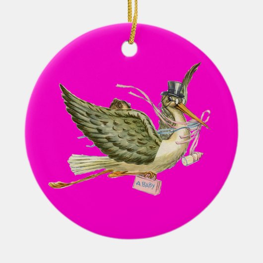 STORK BABY GIRL SHOWER MONOGRAM Pink Amethyst Keramikornament (Vorne)