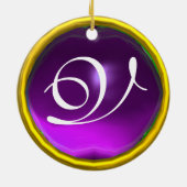 STORK BABY GIRL SHOWER MONOGRAM Pink Amethyst Keramikornament (Hinten)