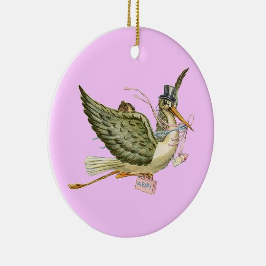 STORK BABY GIRL SHOWER MONOGRAM Red Ruby Keramik Ornament (Rechts)