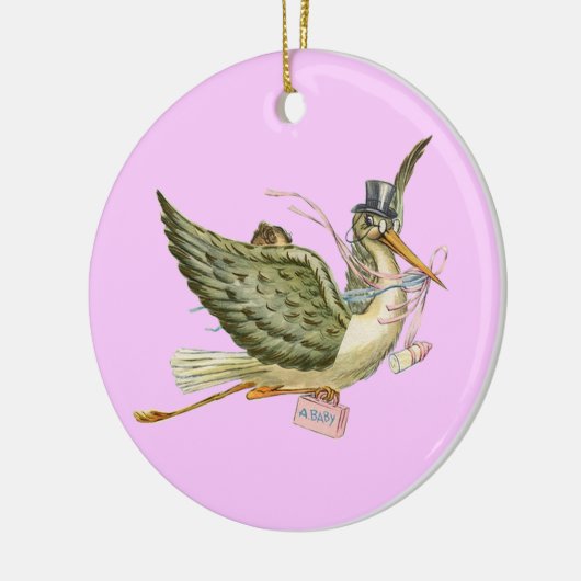 STORK BABY GIRL SHOWER MONOGRAM Red Ruby Keramik Ornament (Links)