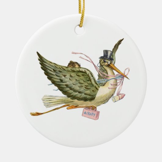 STORK BABY GIRL SHOWER MONOGRAM Red Ruby Keramik Ornament (Vorne)