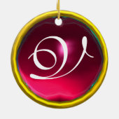 STORK BABY GIRL SHOWER MONOGRAM Red Ruby Keramikornament (Hinten)