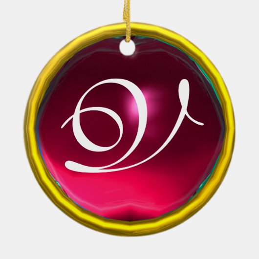 STORK BABY GIRL SHOWER MONOGRAM Red Ruby Keramikornament (Hinten)