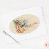 STORK BABY GIRL SHOWER OVALER AUFKLEBER (Umschlag)