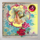 STORK BABY GIRL SHOWER Ruby Gem Stone Monogramm Poster (Vorne)