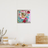 STORK BABY GIRL SHOWER Ruby Gem Stone Monogramm Poster (Küche)