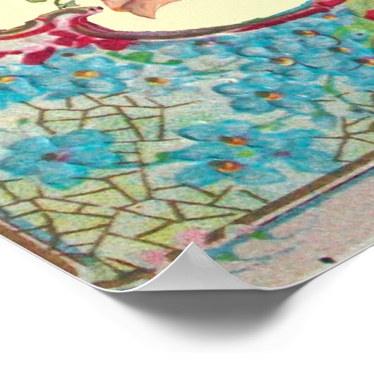 STORK BABY GIRL SHOWER Ruby Gem Stone Monogramm Poster (Ecke)