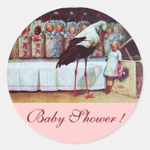 STORK BABY GIRL SHOWING 3 Pink Runder Aufkleber