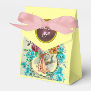 STORK BABY GIRL SHOWING PINK GEM MONOGRAM Gelb Geschenkschachtel