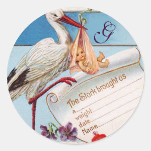 STORK BABY GIRL SHOWM MONOGRAM RUNDER AUFKLEBER