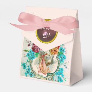 STORK BABY GIRL SHOWWN PINK GEM STONE MONOGRAM GESCHENKSCHACHTEL