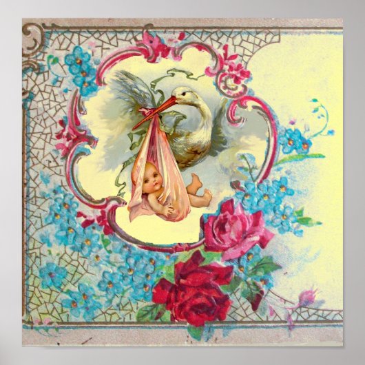 STORK BABY GIRL SHOWY Yellow Poster (Vorne)