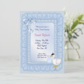 Stork Baby Invite - Blue Einladung (Stehend Vorderseite)
