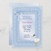 Stork Baby Invite - Blue Einladung (Vorne/Hinten)