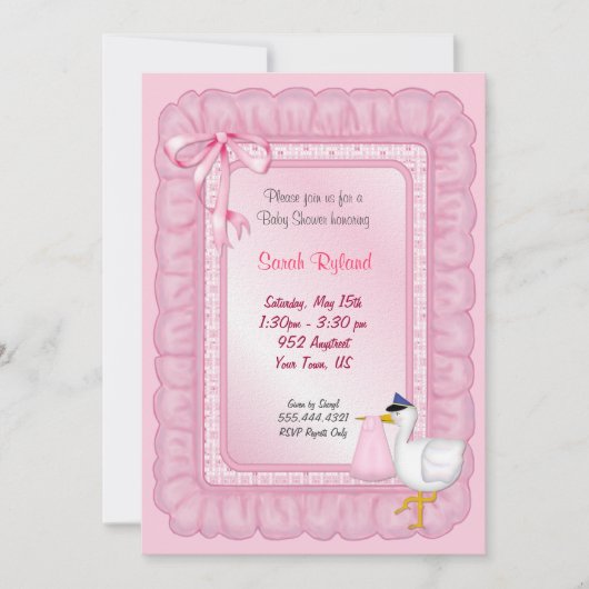 Stork Baby Invite - Pink Einladung (Vorderseite)