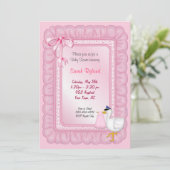 Stork Baby Invite - Pink Einladung (Stehend Vorderseite)