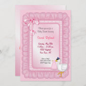 Stork Baby Invite - Pink Einladung (Vorne/Hinten)