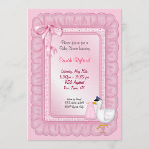 Stork Baby Invite - Pink Einladung