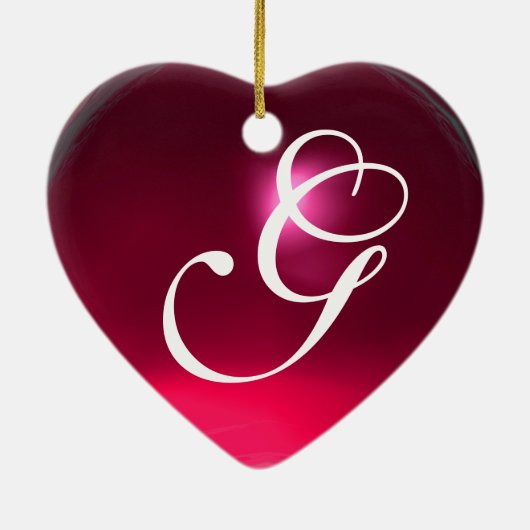 STORK BABY MÄDCHEN 2 HERZMONOGRAMM ROTE RUBY KERAMIK ORNAMENT (Hinten)