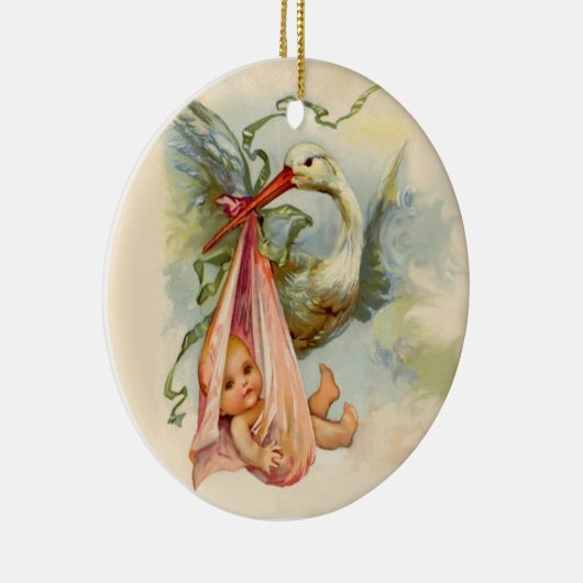 STORK BABY MÄDCHEN 2 MONOGRAMM ROTE RUBY KERAMIKORNAMENT (Rechts)