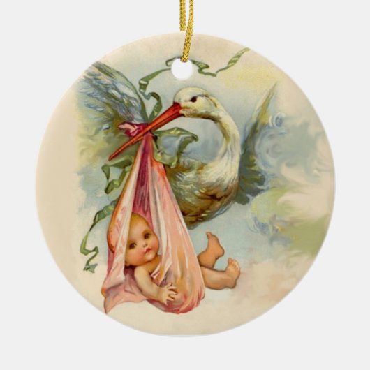 STORK BABY MÄDCHEN 2 MONOGRAMM ROTE RUBY KERAMIKORNAMENT (Vorne)