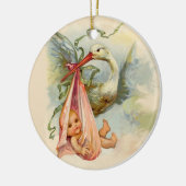 STORK BABY MÄDCHEN 2 MONOGRAMM ROTE RUBY KERAMIKORNAMENT (Links)