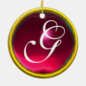 STORK BABY MÄDCHEN 2 MONOGRAMM ROTE RUBY KERAMIKORNAMENT (Hinten)