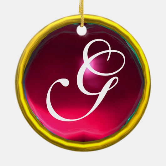 STORK BABY MÄDCHEN 2 MONOGRAMM ROTE RUBY KERAMIKORNAMENT (Hinten)