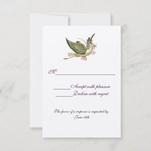 STORK BABY MÄDCHEN DUSCHE, UAWG, Sahne-Gürtel RSVP Karte (Rückseite)