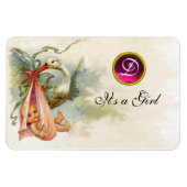 STORK BABY MÄDCHEN-DUSCHMONOGRAMM, weiß Magnet (Horizontal)